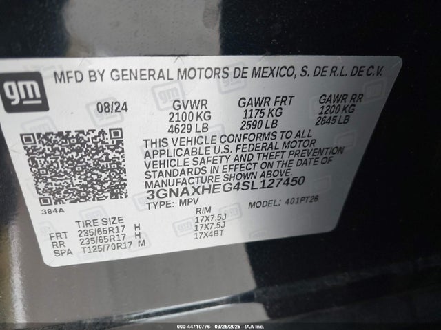 44710776 :رقم المزاد ، 3GNAXHEG4SL127450 vin ، 2025 Chevrolet Equinox Fwd Lt مزاد بيع