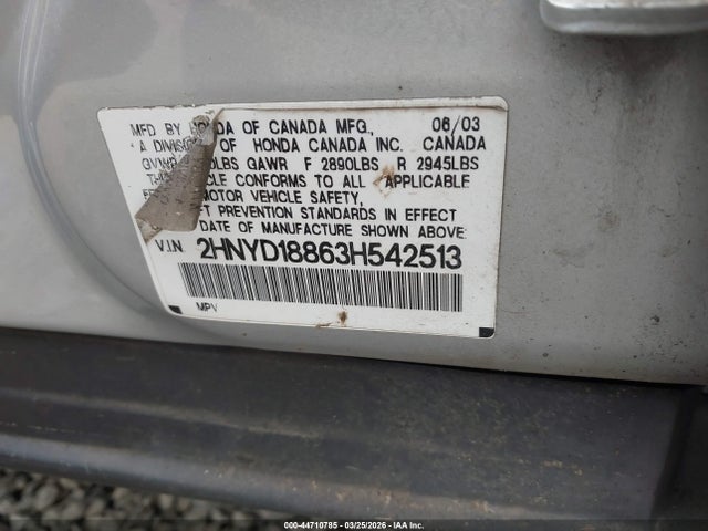 Aukcja sprzedaży 2003 Acura Mdx, vin: 2HNYD18863H542513, numer aukcji: 44710785