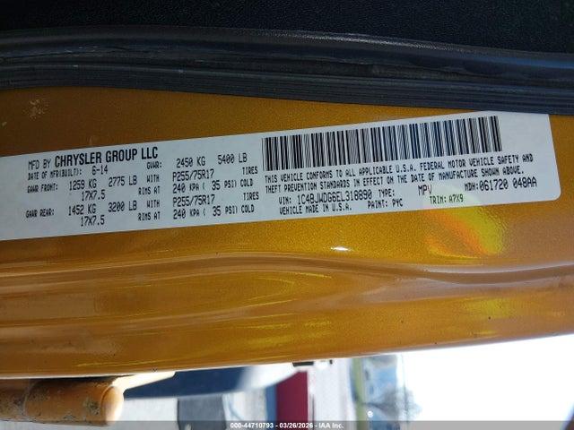 Aukcja sprzedaży 2014 Jeep Wrangler Unlimited Sport, vin: 1C4BJWDG6EL318890, numer aukcji: 44710793