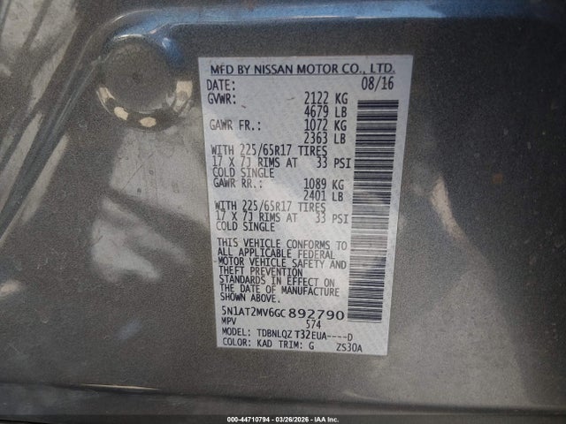 5N1AT2MV6GC892790 Nissan ROGUE SV