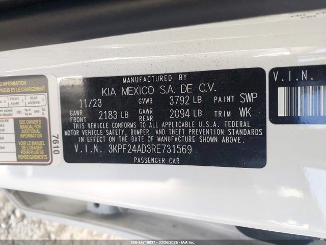3KPF24AD3RE731569 KIA Forte Lxs