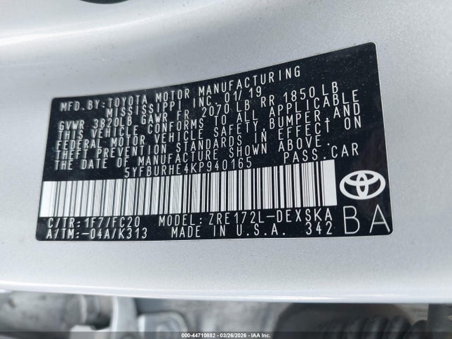 Toyota COROLLA SE 2019 5YFBURHE4KP940165 Image 9