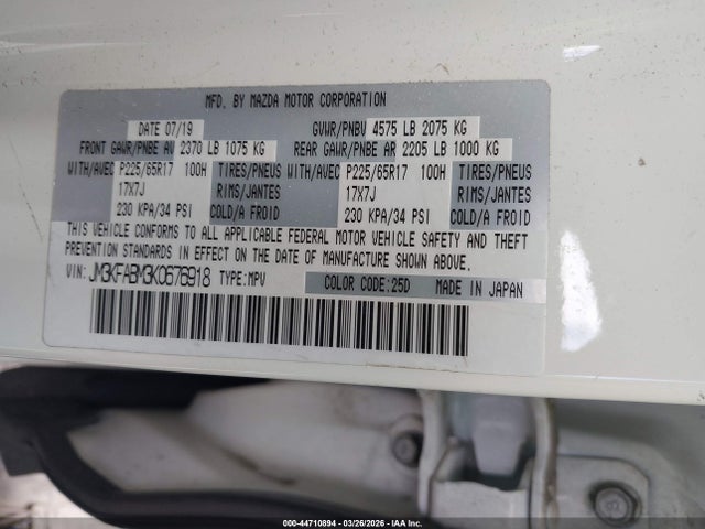 Продаж на аукціоні авто 2019 Mazda Cx-5 Sport, vin: JM3KFABM3K0676918, номер лоту: 44710894