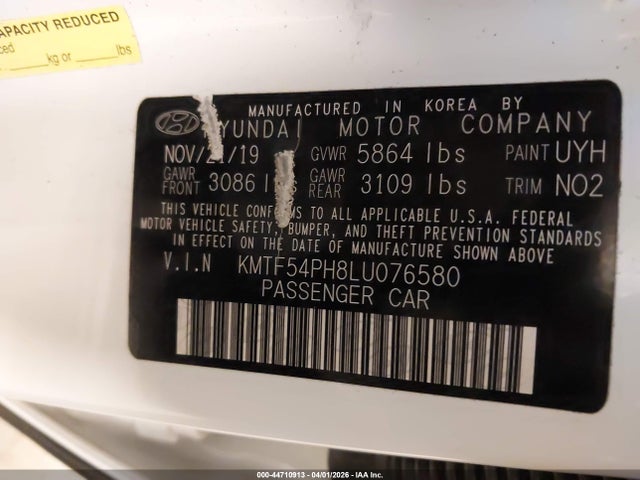 44710913 :رقم المزاد ، KMTF54PH8LU076580 vin ، 2020 Genesis G90 5.0 Ultimate Awd مزاد بيع