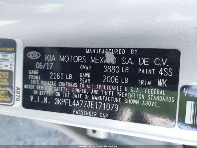 3KPFL4A77JE171079 KIA FORTE LX