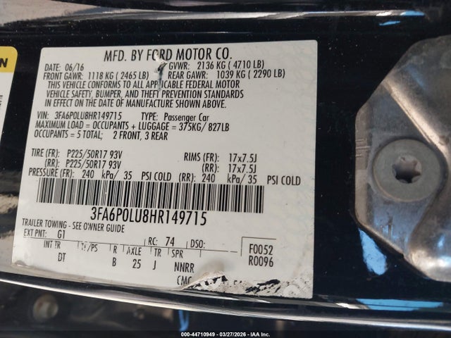 2017 FORD FUSION HYBRID 3FA6P0LU8HR149715 Photo 8