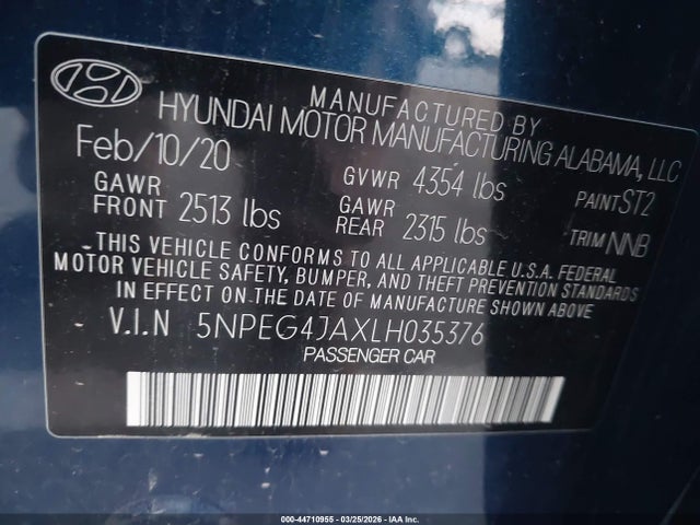 2020 HYUNDAI SONATA 5NPEG4JAXLH035376 Photo 8