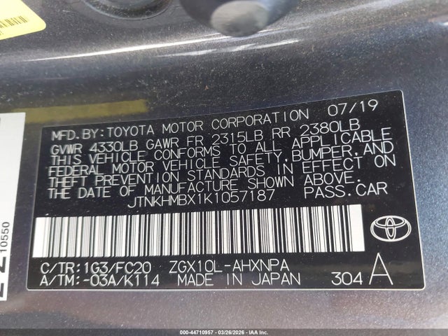Продаж на аукціоні авто 2019 Toyota C-hr Le, vin: JTNKHMBX1K1057187, номер лоту: 44710957