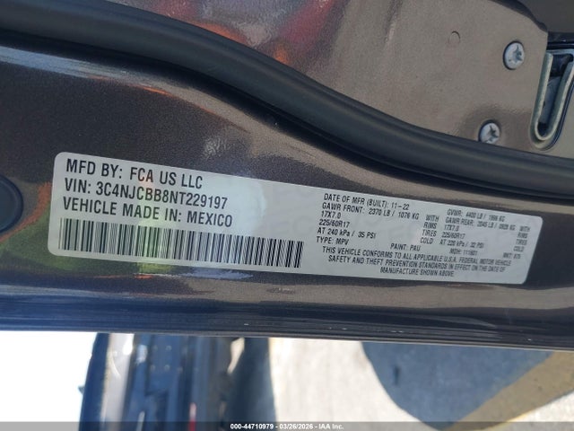Aukcja sprzedaży 2022 Jeep Compass Latitude Fwd, vin: 3C4NJCBB8NT229197, numer aukcji: 44710979