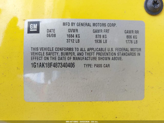 2008 CHEVROLET COBALT 1G1AK18F487340406 Photo 8
