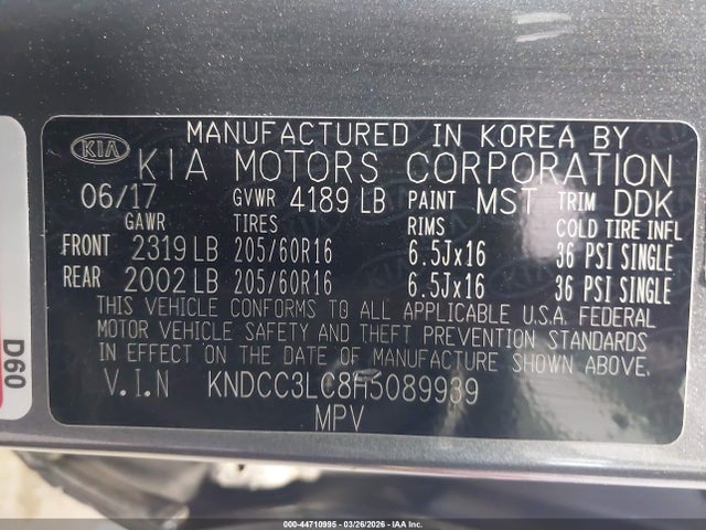Aukcja sprzedaży 2017 Kia Niro Ex, vin: KNDCC3LC8H5089939, numer aukcji: 44710995