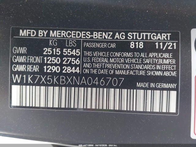 W1K7X5KBXNA046707 Mercedes-Benz Amg Gt 43 4-door Coupe