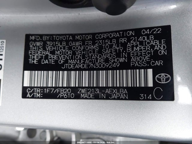 Toyota Corolla Hybrid Le 2022 JTDEAMDE7N3009249 Image 9