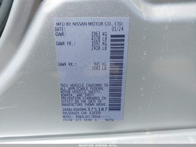 1N4BL4DV0RN375387 Nissan Altima Sv Fwd
