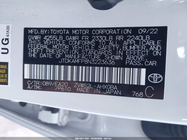 2022 TOYOTA PRIUS PRIME JTDKAMFP8N3223636 Photo 8