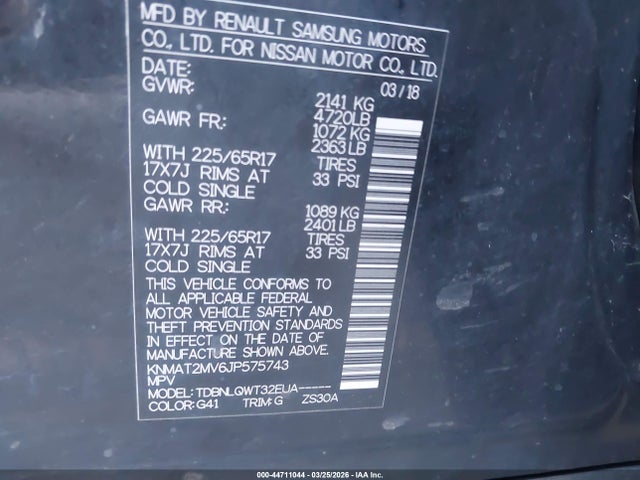 KNMAT2MV6JP575743 Nissan ROGUE SV