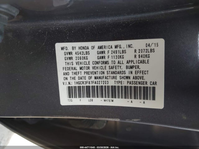 Honda Accord Ex-l V-6 2015 1HGCR3F87FA027203 Image 9