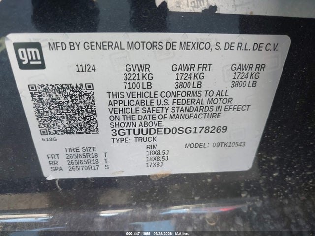 Продаж на аукціоні авто 2025 Gmc Sierra 1500 4wd  Short Box Slt, vin: 3GTUUDED0SG178269, номер лоту: 44711055