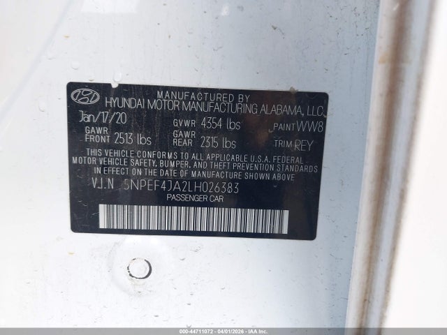 5NPEF4JA2LH026383 Hyundai SONATA SEL