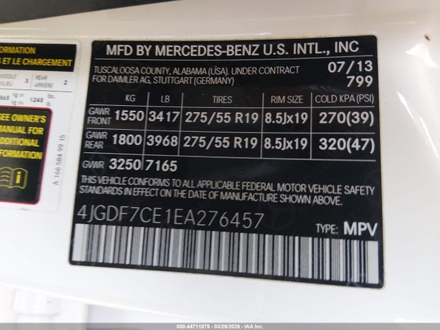 Aukcja sprzedaży 2014 Mercedes-benz Gl 450 4matic, vin: 4JGDF7CE1EA276457, numer aukcji: 44711079