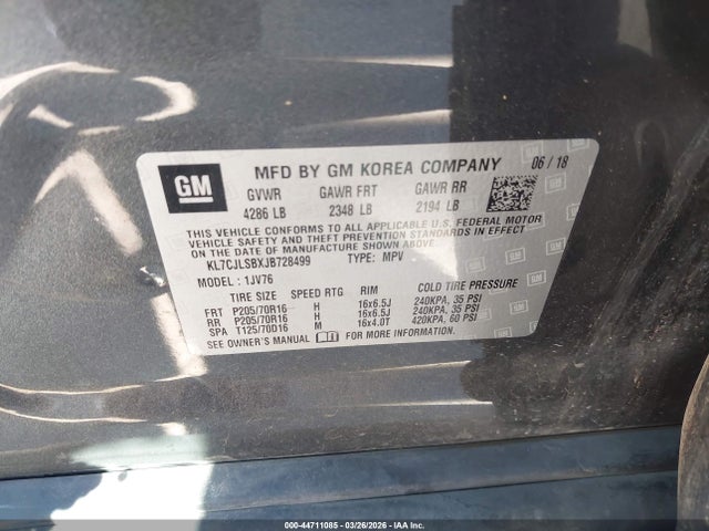 Chevrolet Trax Lt 2018 KL7CJLSBXJB728499 Image 9
