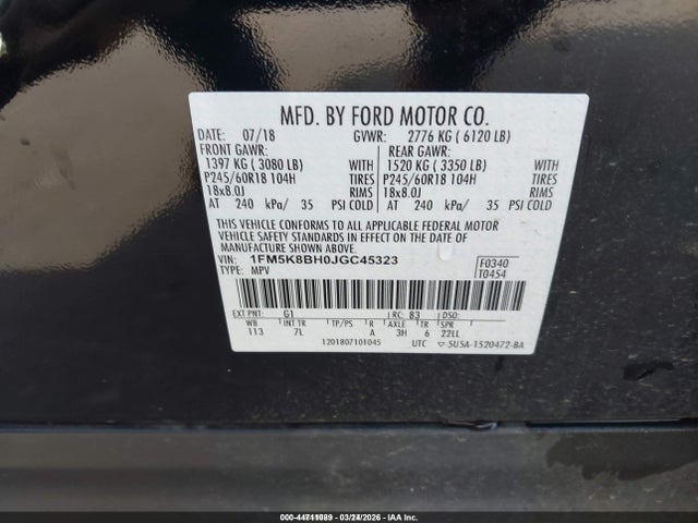 1FM5K8BH0JGC45323 Ford Explorer