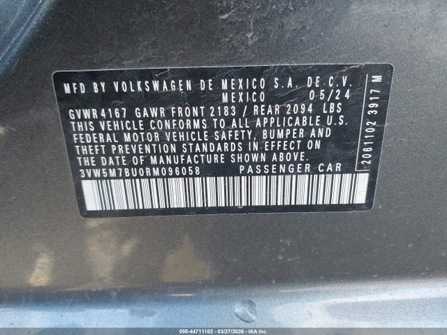 44711102 :رقم المزاد ، 3VW5M7BU0RM096058 vin ، 2024 Volkswagen Jetta 1.5t S مزاد بيع
