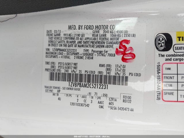 Aukcja sprzedaży 2012 Ford Mustang V6 Premium, vin: 1ZVBP8AM2C5212231, numer aukcji: 44711103