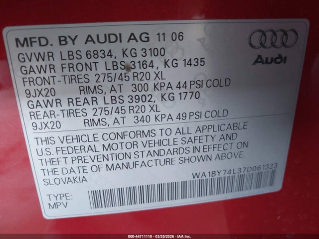 2007 AUDI Q7 WA1BY74L37D061323 Photo 8