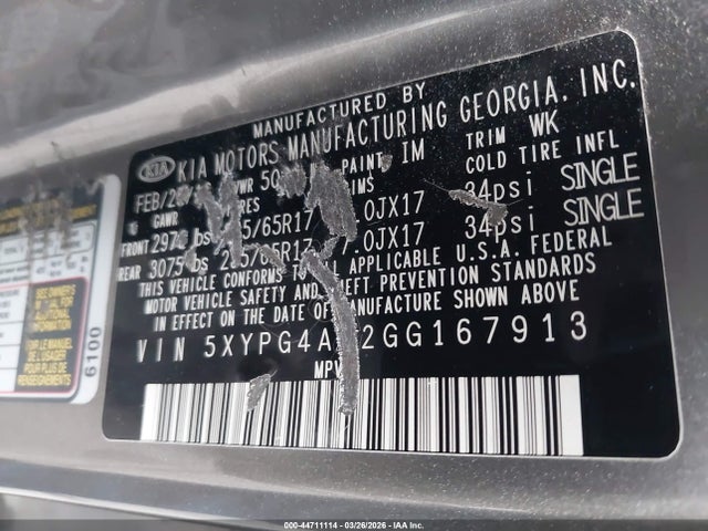 5XYPG4A32GG167913 KIA Sorento 2.4l Lx