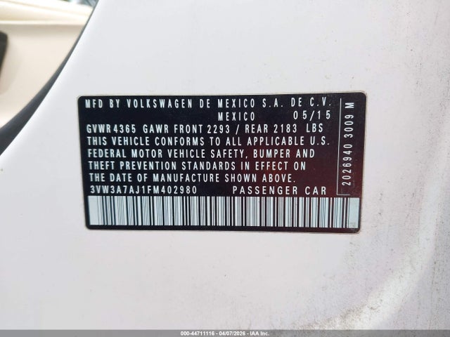 Aukcja sprzedaży 2015 Volkswagen Jetta 2.0l Tdi Sel, vin: 3VW3A7AJ1FM402980, numer aukcji: 44711116