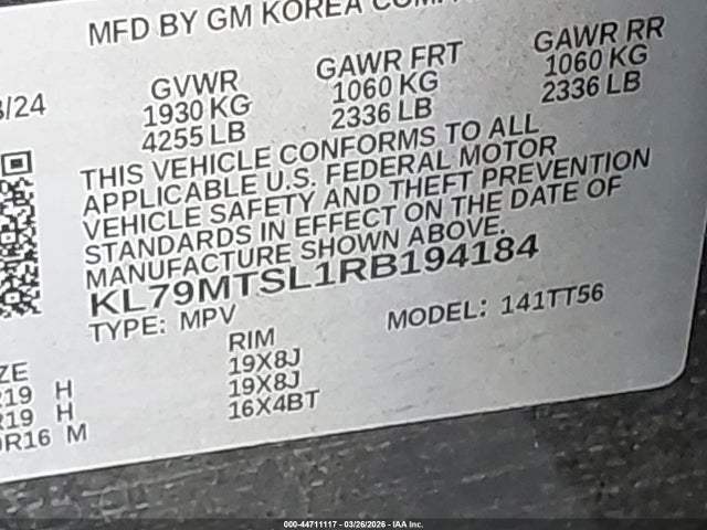44711117 :رقم المزاد ، KL79MTSL1RB194184 vin ، 2024 Chevrolet Trailblazer Fwd Rs مزاد بيع