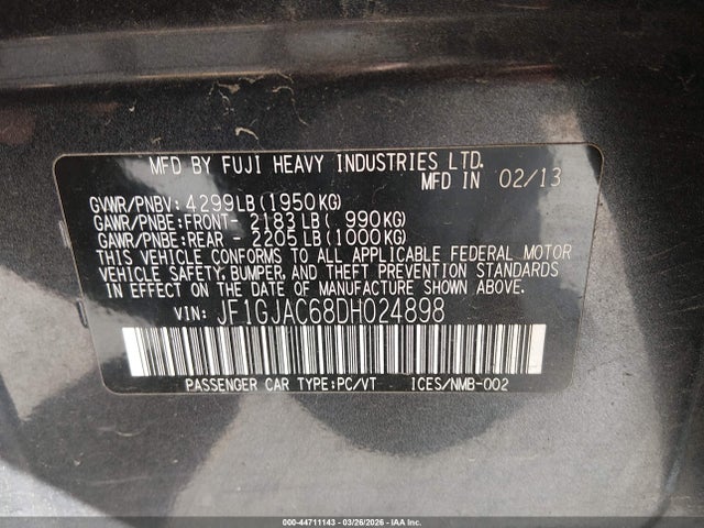 Aukcja sprzedaży 2013 Subaru Impreza 2.0i Premium, vin: JF1GJAC68DH024898, numer aukcji: 44711143