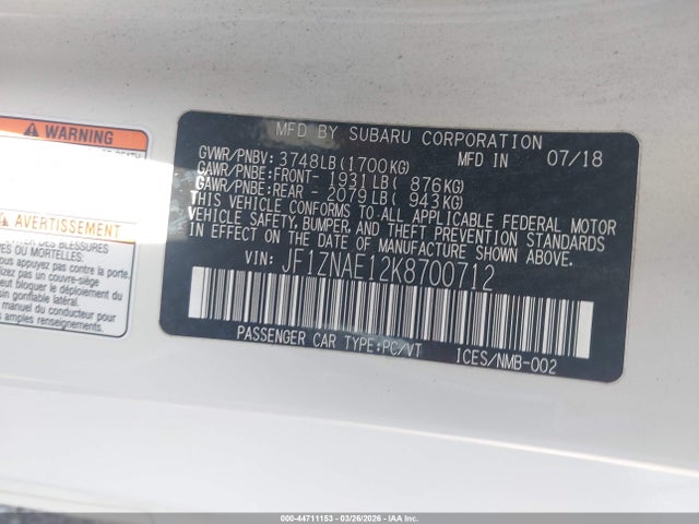 44711153 :رقم المزاد ، JF1ZNAE12K8700712 vin ، 2019 Toyota 86 Gt مزاد بيع