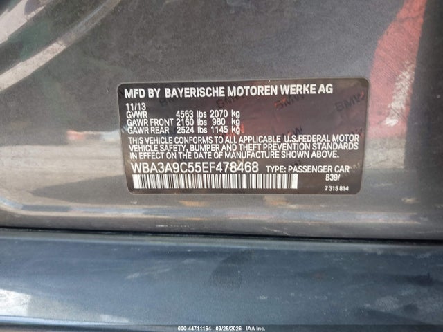 2014 Bmw 335i მანქანა იყიდება აუქციონზე, vin: WBA3A9C55EF478468, აუქციონის ნომერი: 44711164