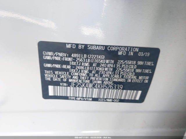 Aukcja sprzedaży 2019 Subaru Forester Touring, vin: JF2SKAWC4KH526339, numer aukcji: 44711181