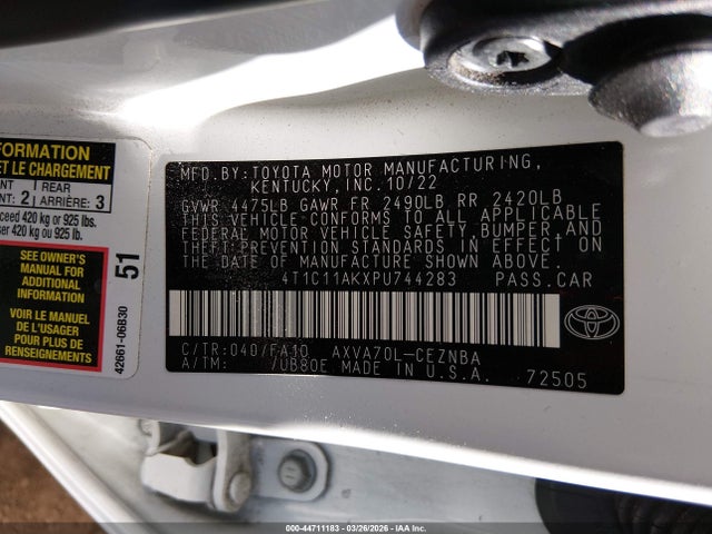 2023 TOYOTA CAMRY 4T1C11AKXPU744283 Photo 8