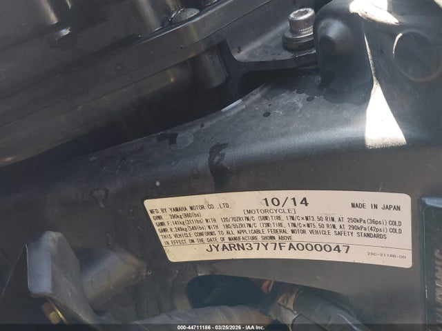 44711186 :رقم المزاد ، JYARN37Y7FA000047 vin ، 2015 Yamaha Fj09 C مزاد بيع