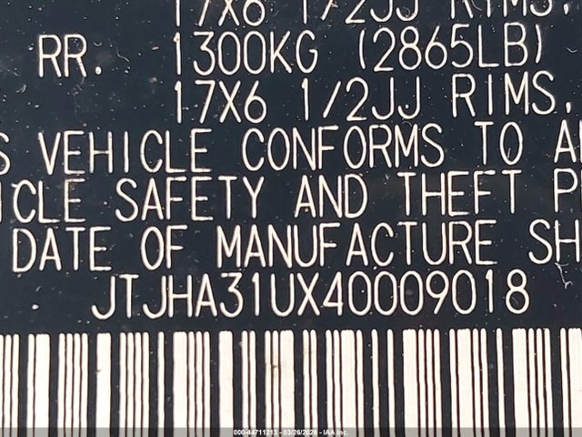 2004 Lexus Rx 330 მანქანა იყიდება აუქციონზე, vin: JTJHA31UX40009018, აუქციონის ნომერი: 44711213