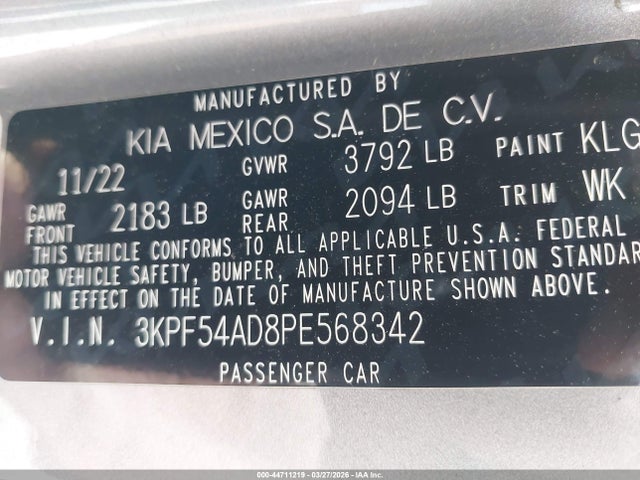 Aukcja sprzedaży 2023 Kia Forte Gt-line, vin: 3KPF54AD8PE568342, numer aukcji: 44711219
