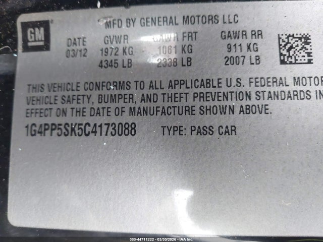 2012 Buick Verano მანქანა იყიდება აუქციონზე, vin: 1G4PP5SK5C4173088, აუქციონის ნომერი: 44711222