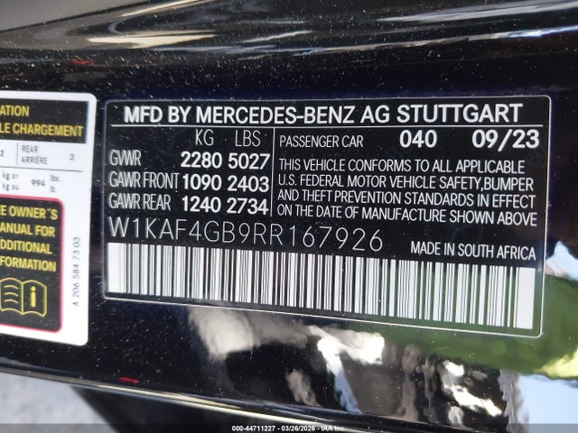 W1KAF4GB9RR167926 Mercedes-Benz C 300