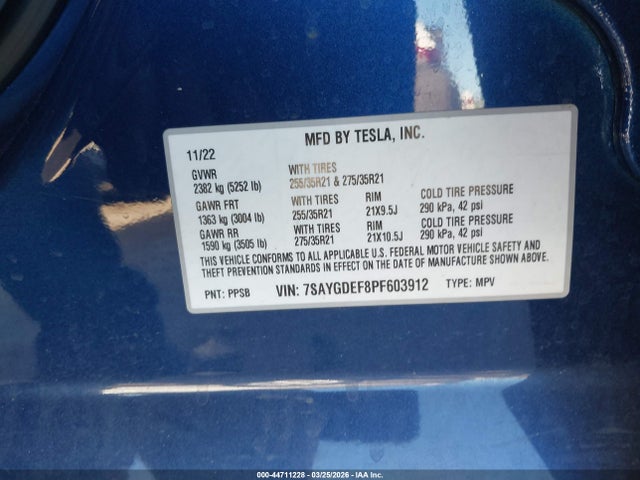 2023 Tesla Model Y Performance Dual Motor All-wheel Drive მანქანა იყიდება აუქციონზე, vin: 7SAYGDEF8PF603912, აუქციონის ნომერი: 44711228