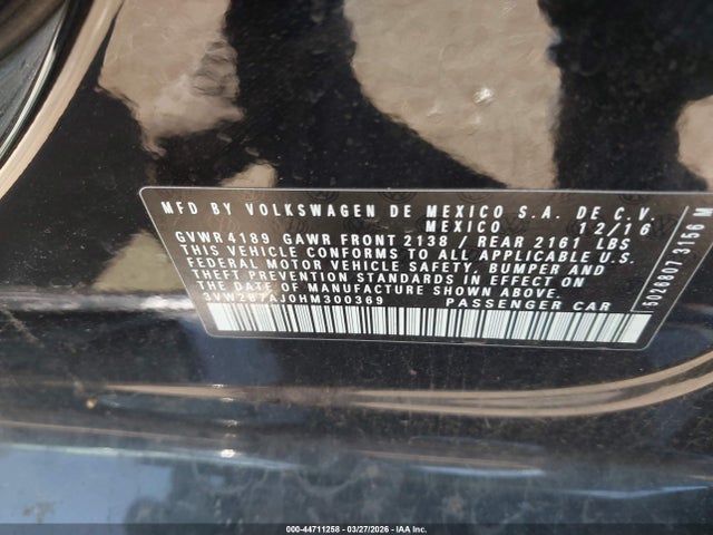 Aukcja sprzedaży 2017 Volkswagen Jetta 1.4t S, vin: 3VW2B7AJ0HM300369, numer aukcji: 44711258