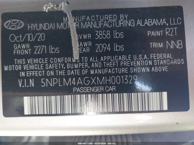 5NPLM4AGXMH001329 Hyundai ELANTRA SEL