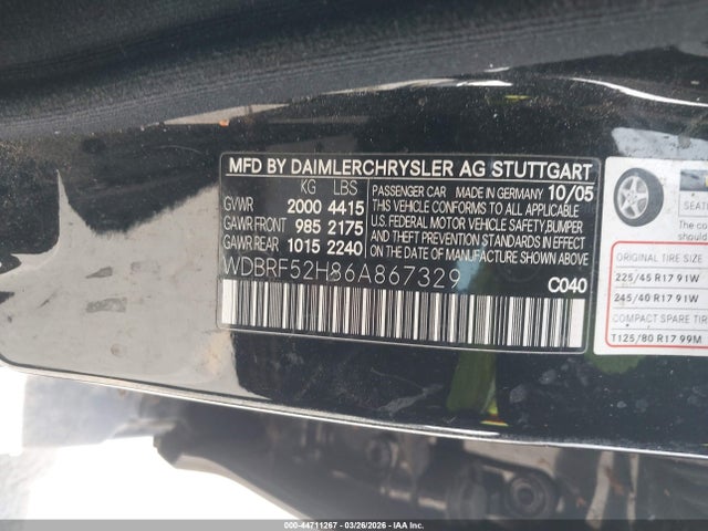 Продаж на аукціоні авто 2006 Mercedes-benz C 230 Sport, vin: WDBRF52H86A867329, номер лоту: 44711267