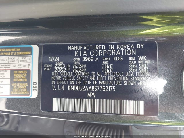 2025 Kia Seltos S მანქანა იყიდება აუქციონზე, vin: KNDEU2AA8S7762175, აუქციონის ნომერი: 44711268