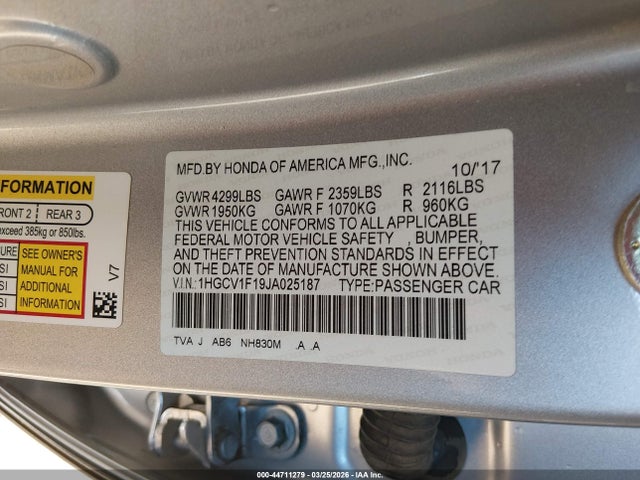 1HGCV1F19JA025187 Honda ACCORD LX
