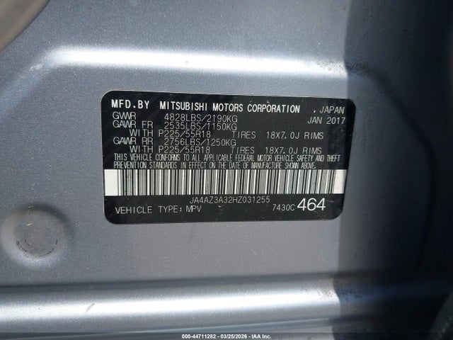 Продаж на аукціоні авто 2017 Mitsubishi Outlander Se, vin: JA4AZ3A32HZ031255, номер лоту: 44711282