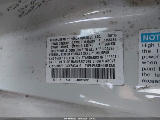 JHMZF1D40FS003419 Honda CR-Z